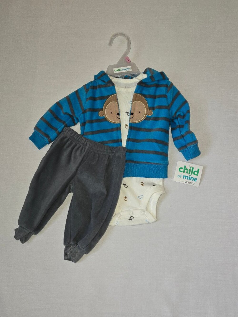 NWT Child of Mine Carter's Baby Boy 3 Piece Monkey Hoodie Set 0-3M